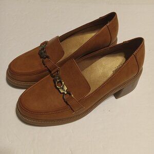 Dr. Scholl's Women's Rate Up Heeled Brown Faux Leather Loafers Size 8M